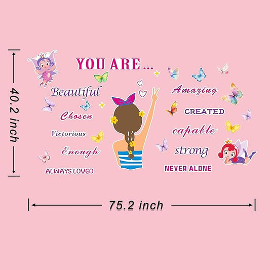 3D Inspirational Wall Stickers for Girls Room Decor Wall Decals Peel and Stick for Girls Bedroom Large Pink Decor for Nursery Toddler Princess Art Pictures Kids Murals Wallpaper