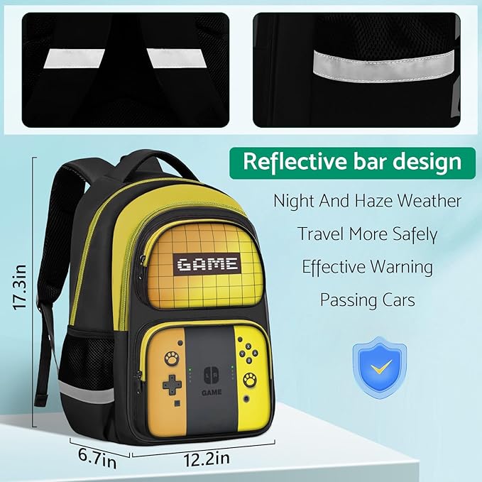 JIRAIKEI Kids Backpack For Boys，Gamer Boys Backpack For Children Teens Elementary Middle School, 17″ Students Bookbag