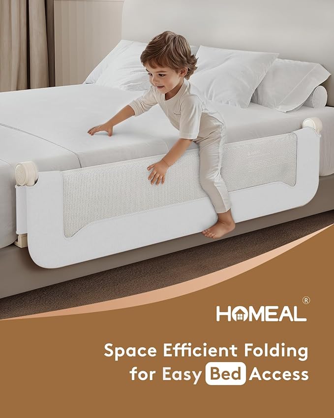 HOMEAL 59in Foldable Toddler Bed Rails, Bed Rail for Toddlers with U-Shape Base, Baby Bed Rail Guard for Twin, Full, Queen, King Beds, Bed Rail for Baby, White