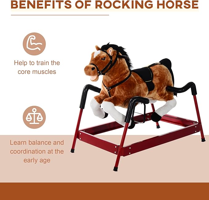 Qaba Durable Plush Toddlers Spring Rocking Horse, Bouncing Rocker Toy with Realistic Sounds