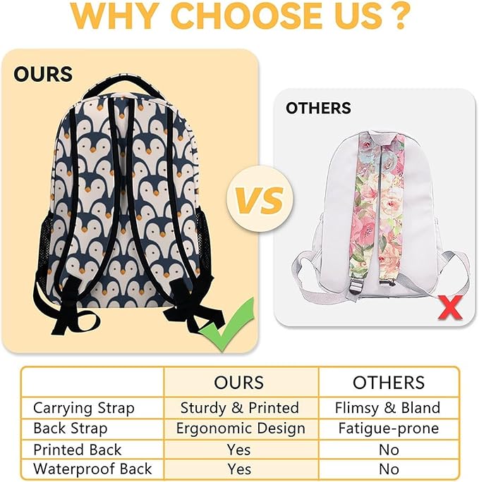 COOPASIA Personalized Cute Penguin Backpack, 16 Inch Animal Theme Bookbag with Adjustable Straps, Durable, Lightweight, Large Capacity, School Backpack for Kids Girls Boys