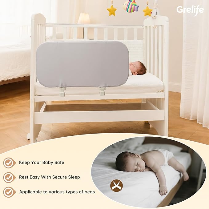 Grelife 33" Travel Bed Rail for Toddlers (Compact), Fast Install, Portable Adjustable Height, Tall Toddler Bed Rails for Crib, Single, Twin Bed, Foldable Baby Bed Rail Guard for Box, Flat Bed