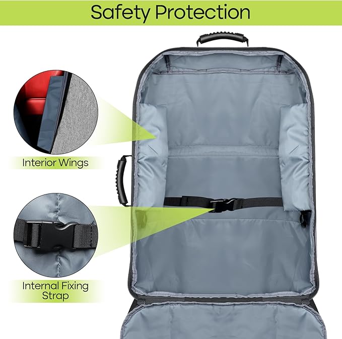 ZRRAJOY Padded Car Seat Travel Bag for Airplane, Heavy Duty Backpack for Air Travel, Water-Resistant Carrier with Shoulder Strap, Fits Most Car Seats (Grey+Black)