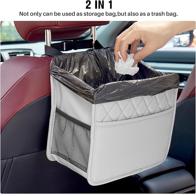 LXUNYI Car Seat Organizer, Updated Large Leather Backseat Car Organizer with Cup Holders Multifunctional Over the Seat Storage Organizer Bag Hanging Back Seat Organizers for Kids (Gray 1Pack)