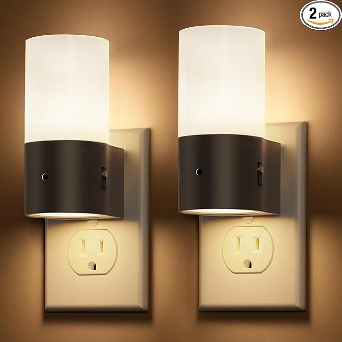 L LOHAS LED Night Lights Plug into Wall, Modern Night Light with Dusk to Dawn Sensor, Soft White 3000K, 0-100LM Dimmable Night Light for Bathroom Bedroom Hallway Stairs, 2 Pack