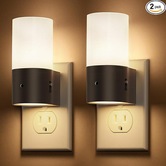 L LOHAS LED Night Lights Plug into Wall, Modern Night Light with Dusk to Dawn Sensor, Soft White 3000K, 0-100LM Dimmable Night Light for Bathroom Bedroom Hallway Stairs, 2 Pack