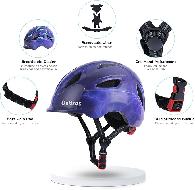 Kids Bike Helmet, OnBros Kid Bicycle Helmet for Girls and Boys with Light Lightweight Kids Helmets Certified Toddler Helmets for Kids 3-5-8-10 Age (46-50-55 cm)