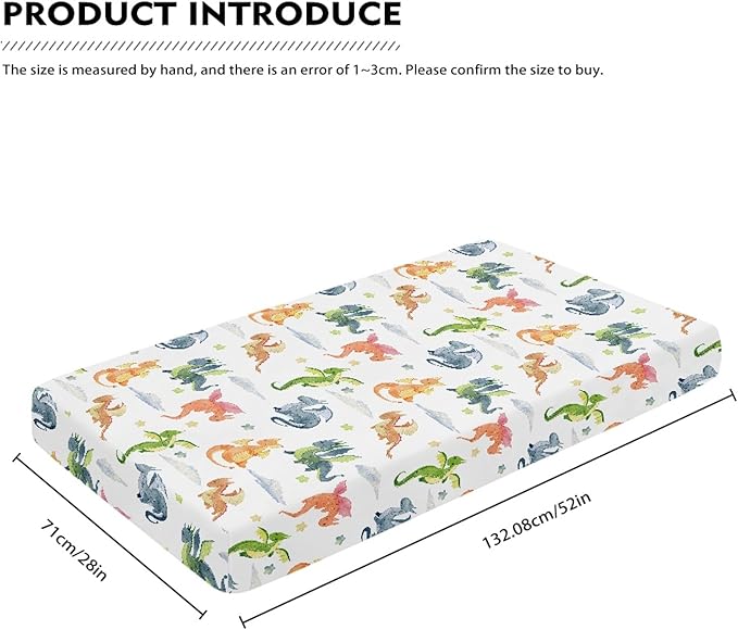 Fairytale Dragons Fitted Crib Sheet for Boys Girls Watercolor Cute Dragon Baby Sheet for Standard Crib and Toddler Clouds and Stars Nursery Bed Mattress Sheets 28"x52"