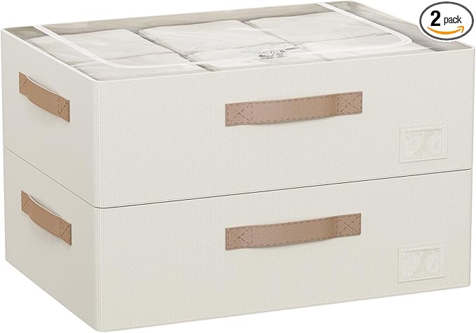 CYhom Underbed Storage Bins With Metal Frame, 10" High Under Bed Storage Containers, Large Capacity Under Bed Organizer Boxes (Beige, 23.6” L x 15.7” W x 10” H)