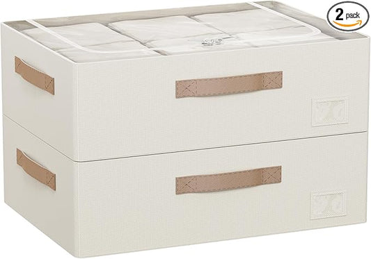 CYhom Underbed Storage Bins With Metal Frame, 10" High Under Bed Storage Containers, Large Capacity Under Bed Organizer Boxes (Beige, 23.6” L x 15.7” W x 10” H)