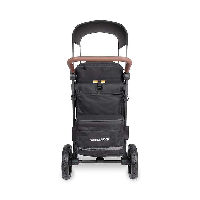 WONDERFOLD W2 Luxe Pro Stroller Wagon (2 Seater) - Collapsible Wagon Stroller with Seats Featuring 5-Point Safety Harnesses and Adjustable Sun Canopy, Jet Black