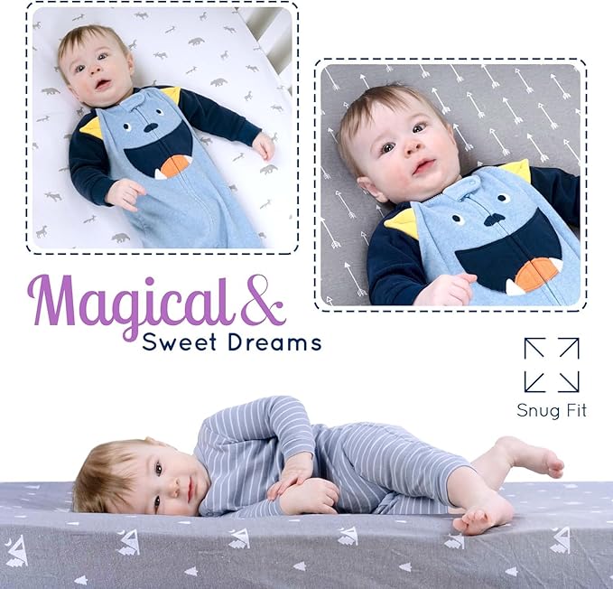 GROW WILD Pack n Play, Mini Crib Sheets 3-Pack | Soft Jersey Sheet Set for Boys or Girls | Playard Mattress, Pack and Play Sheets Fitted | Portable Bassinet Sheet - Woodland Nursery Decor