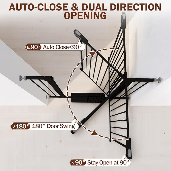 Mumeasy 36" Extra Tall Baby Gate for Stairs and Doorways, 26-40" Auto Close Dog Gate Indoor, Easy Install Pressure Mounted Pet Gate, Safety Baby Gates with Door for Child and Pets