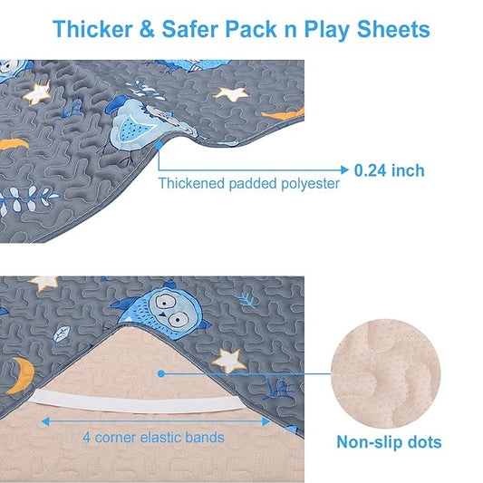 Quilted Pack n Play Sheet Fitted, Breathable Thick Pad for Pack and Play Mattress, Pack and Play Mattress Sheet fits Graco, Portable Mini Cribs, Play Yards, Padded Playpen Protector Cover