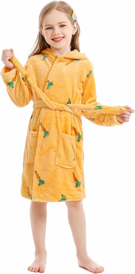 Toddler Robes Cute Pattern Bathrobe Unisex Kids Robe Baby Flannel Hoodie Pajamas Sleepwear