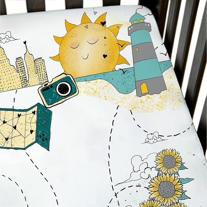 JumpOff Jo - Fitted Crib Sheet, Super Soft Breathable 100% Cotton Baby Crib Sheet for Standard Crib Mattresses and Toddler Beds, 28 in. x 52 in. - Road Trip