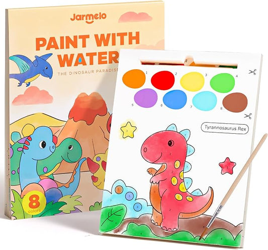 Paint with Water Books for Toddlers, Mess Free Watercolor Painting Activity for Kids Ages 1-3, 2-4, 4-6, Art Craft Coloring Gift with Brush, Airplane Travel Activities for Toddlers, Dinosaurs