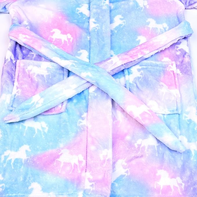 QPANCY Girls Robe Kids Bathrobes Soft Plush Fleece Pajamas Sleepwear