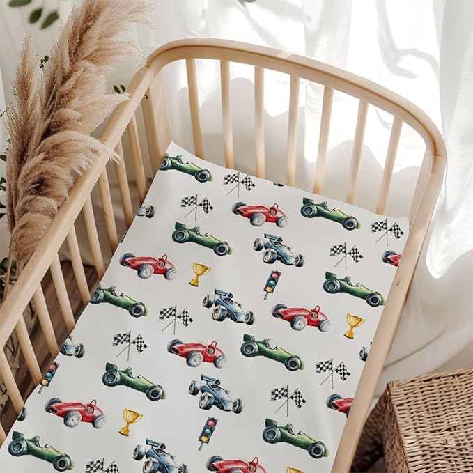 Cute Race Trophy Flag Traffic Light Baby Crib Sheet for Boys & Girls 28x52 Inch Transportation Vehicles Bed Sheet for Standard Crib and Toddler Mattress Crib Sheets Flag One Size