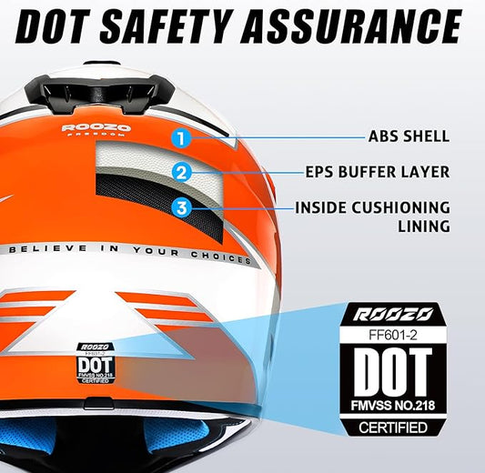 Youth Dirt Bike Helmet DOT Certified - Full Face Motorcycle Helmet for Off-Road, ATV, Street Riding, Includes Adjustable Goggles & Protective Gloves