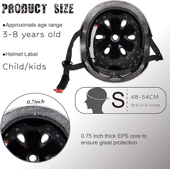 Kids Bike Helmet, CPSC & ASTM Certified, Adjustable EPS Protective Gear, 5 Colors, Multi-Sport for Boys & Girls, 11 Vents, Free Sports Drawstring Bag