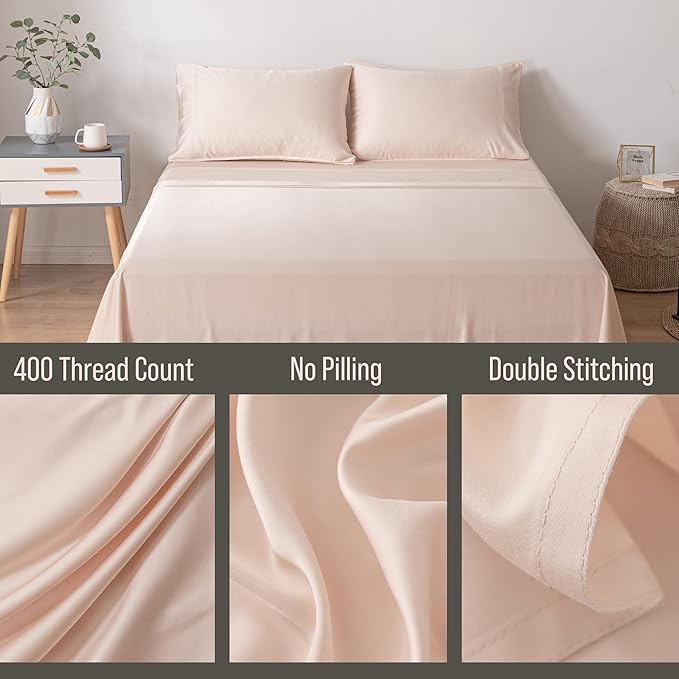 Bella Coterie Luxury Bamboo Viscose Queen Size Flat Sheet | 100% Organically Grown | Ultra Soft | Cooling for Hot Sleepers [Champagne]