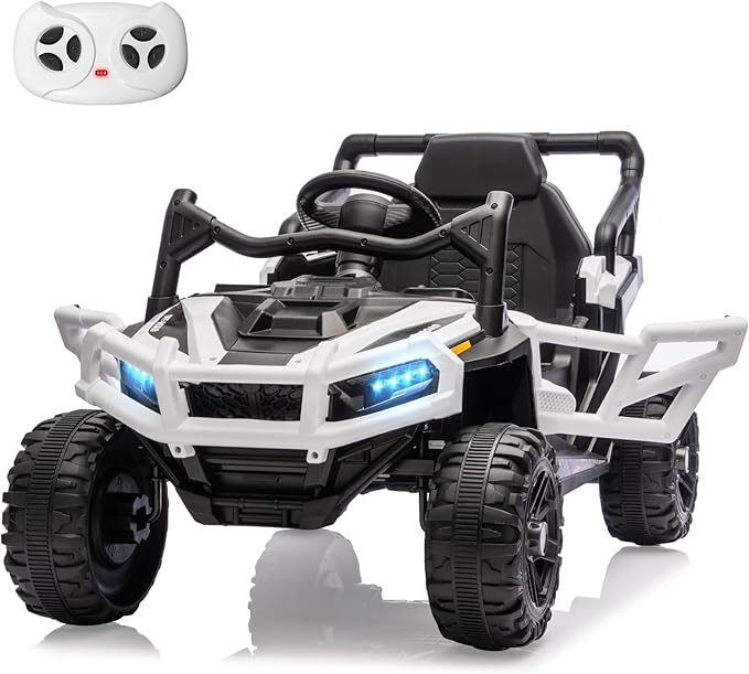 24V Kids Ride on Truck Car Remote Control, Twin 55W Motors 4MPH Max Speed Off-Road UTV, Bluetooth Music, Suspension System Safety Belt, Electric Vehicles Gift for Boys & Girls-White