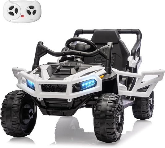 24V Kids Ride on Truck Car Remote Control, Twin 55W Motors 4MPH Max Speed Off-Road UTV, Bluetooth Music, Suspension System Safety Belt, Electric Vehicles Gift for Boys & Girls-White