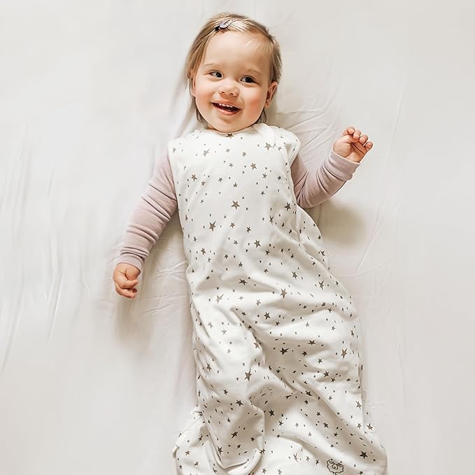 Woolino Merino Wool and Organic Cotton Baby Sleep Bag - 4 Season Classic Sleep Sack for Baby - Two-Way Zipper Sleeping Bag for Baby and Toddler - 6-18 Months - Stars