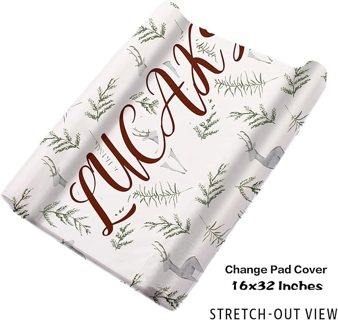 Custom Crib Bedding Set – Personalized Name Fawn Baby Bedding 5-Piece Set with Soft Blanket, Fitted Sheet, Changing Pad Cover, Rug and Wall Art – Sweet Woodland Theme Nursery Decor for Boys Girls