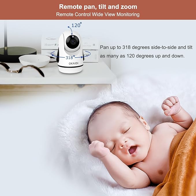 OKAIDI Video Baby Monitor with 4 Cameras, 5" Display Baby Monitor No WiFi, 30H Battery and 1000ft Range, 2-Way Talk, 8 Lullabies, Remote Pan-Tilt-Zoom Baby Camera for Baby Pet Elderly