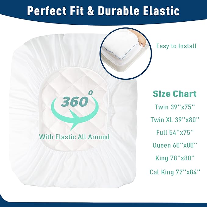 Twin Size Mattress Protector for College Dorm Waterproof Quilted Mattress Cover Cotton Mattress Pad Cover Extra Deep Pocket 18-22" Thin Version Hypoallergenic & Soft