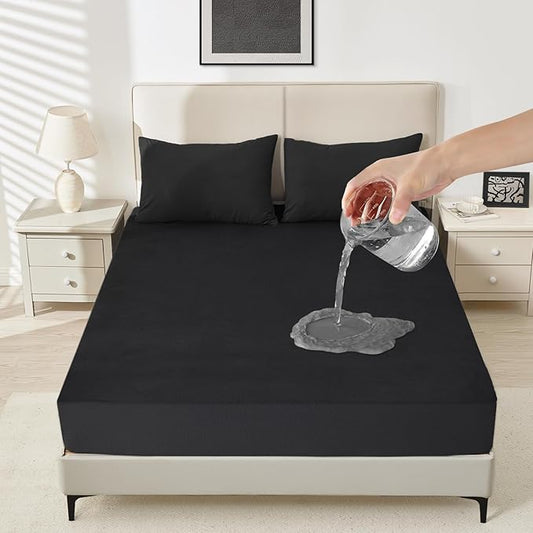 Sufdari Waterproof Mattress Protector King Size, Noiseless Mattress Cover with 18" Deep Pocket, Bed Bug Proof and Waterproof Fitted Sheets, Machine Washable Mattress Protectors Black