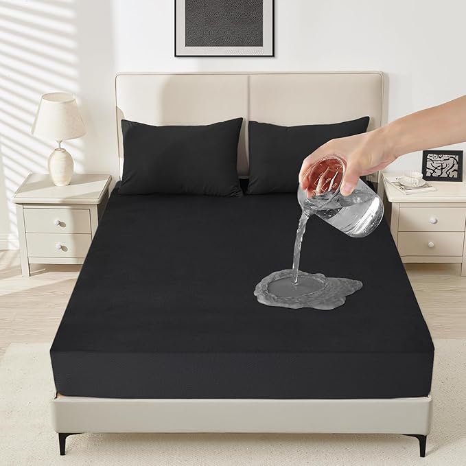 Sufdari Waterproof Mattress Protector Twin XL, Noiseless Mattress Cover with 18" Deep Pocket, Bed Bug Proof and Waterproof Fitted Sheets, Machine Washable Mattress Protectors Black