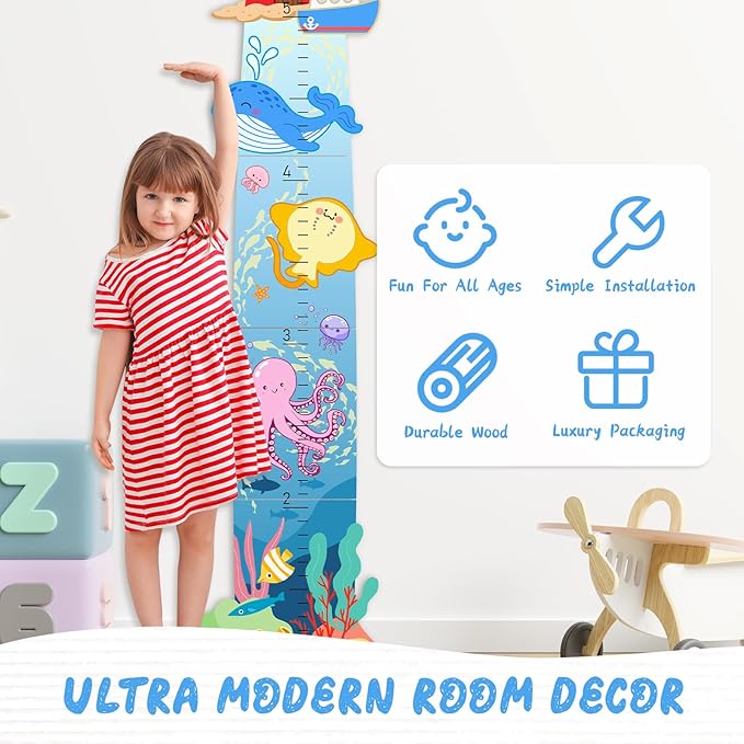 Woodemon Personalized Name Wooden Growth Charts for Kids, Lighthouses and Oceans Height Measurement for Wall Girls Boys Teen Room Nursery Decor