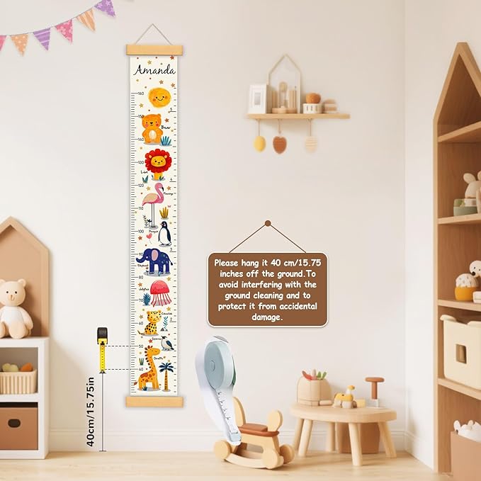 Personalized Flowers Growth Chart for Wall Kids, Name Height Chart for Kids, for Nursery & Bedroom, Baby Shower Gift (60.6" x 8.3")