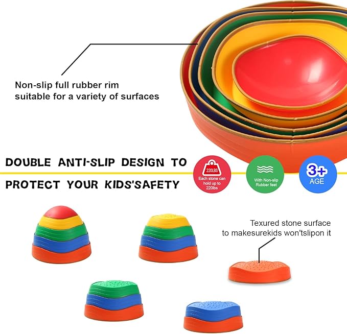 Fanboxk Stepping Stones for Kids,Non-Slip Toddler Sensory Stepping Stones for Promoting Toddler Balance Coordination Skills,Obstacle Courses Sensory Toys Outdoor or Indoor Play for Kids Age 3-8