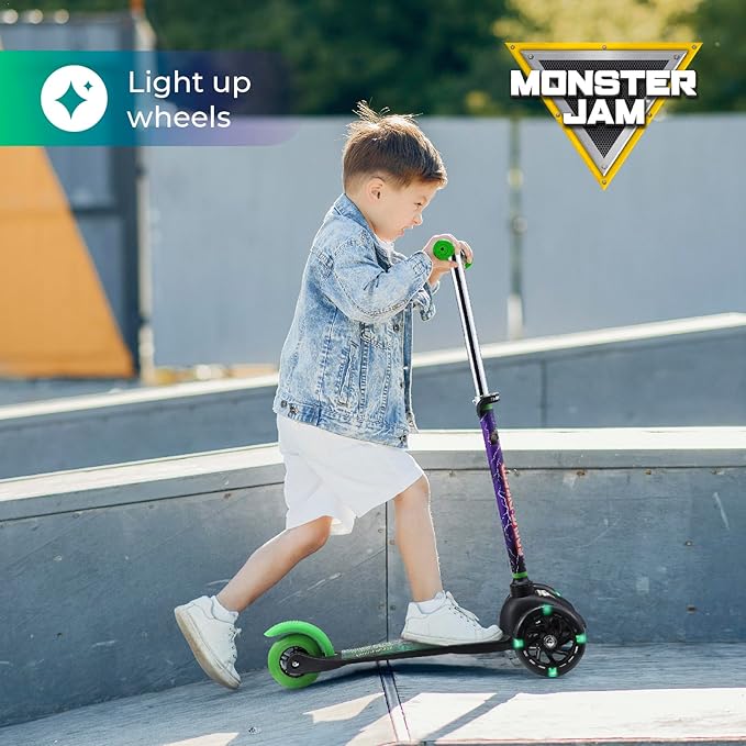 Self Balancing Kick Scooter with Light Up Wheels, Extra Wide Deck, 3 Wheel Platform, Foot Activated Brake, 75 lbs Limit, Kids & Toddlers Girls or Boys, for Ages 3 and Up