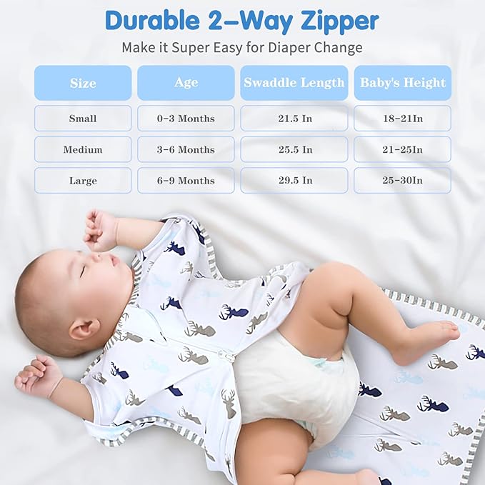 Transition Swaddle, Baby Sleep Sack 3-6 Months Arms up Swaddles 2-Way Zipper 100% Cotton Arms in/out, 0.8 Tog Baby Swaddles Sleep Sack for Boy Girl, 2-Pack Transitional Swaddle Sack (Medium 14-20lbs)