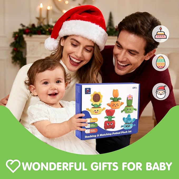 hahaland Montessori Toys for 1 Year Old Boy Girl - 10 in 1 Plush Garden Stacking Toys for Toddlers 1-3 with Color Matching & Planting Play - Fine Motor, Sensory & Emotional Development Toy