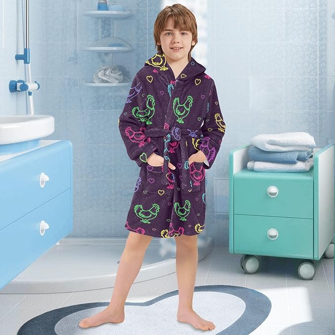 Toddler Baby Hooded Bathrobe for Boys Girls Soft Plush Bath Towel Robe with 2 Pockets for 2-12 Years