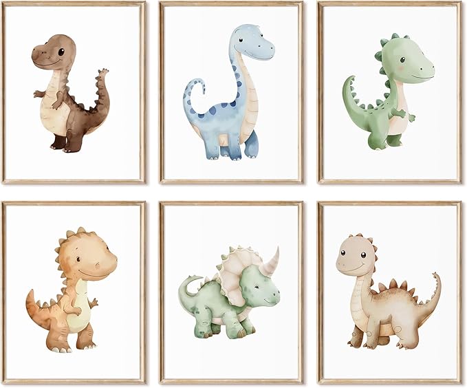 Dinosaur Nursery Wall Art Kids Canvas Poster baby Boy Nursery Wall Decor Watercolor Dino Prints Toddler Pictures cute Dinosaur Themed Artwork painting for Boys Room Bedroom 12x16x6 Inch Unframed