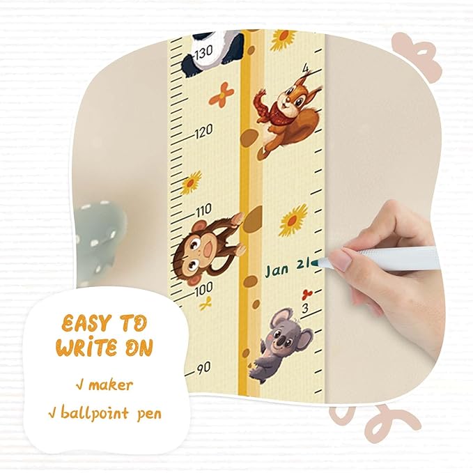 Woodemon Customize Name Growth Chart Wall, Funny Giraffe Premium Canvas Removable Height Chart for Kids, Height Measurement for Wall, Unisex Kids Room Wall Decor, Measuring Height Charts