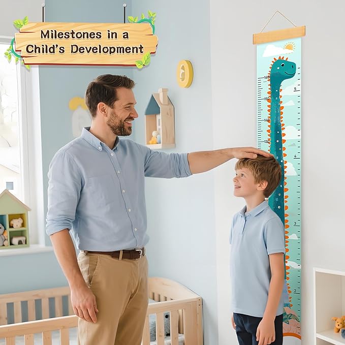 Personalized Name Growth Chart for Kids, Dinosaur Canvas Child Height Measurement, Kids Measuring Chart for Wall, Kids Room Wall Decor, Removable & Waterproof Growth Chart Ruler