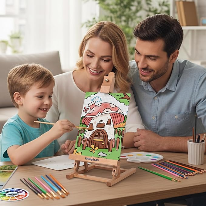 Falling in Art 52Pcs Acrylic Paint Set with Table Easel, Art Painting Kit with Acrylic Paints, Canvas Panels, Paintbrushes, Canvas Supplies Kit for Kids, Adults, Beginners, and Artists, Green