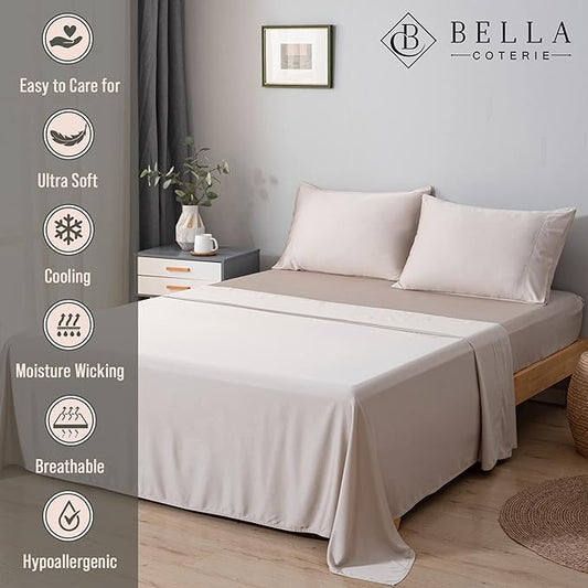 Bella Coterie Luxury Bamboo Viscose California King Size Flat Sheet | 100% Organically Grown | Ultra Soft | Cooling for Hot Sleepers [Dune]