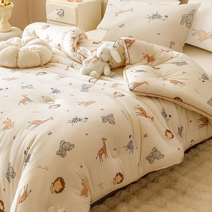 2PCS Toddler Bedding Set, Ultra Soft Marshmallow Fluffy Comforter Bed Sets for Kids Boys Girls Infant, Cute Microfiber Lightweight Machine Washable All Seasons Bedroom (Wildlife Park)