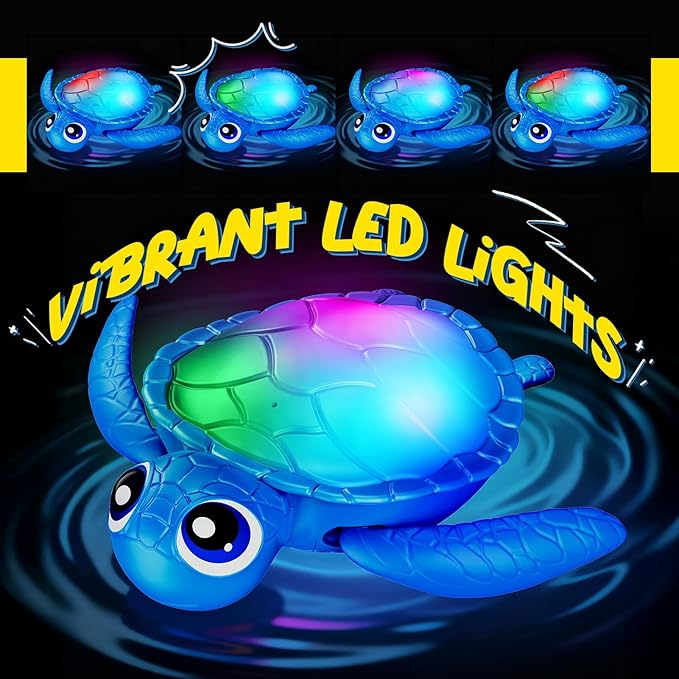 Electric Swimming Turtle Bath Toys - Automatic Swimming with Colorful LED Lights, Rechargeable & Auto Shut-Off, Water Pool Floating Toys for Toddlers Kids Ages 1-3 2-4 4-8
