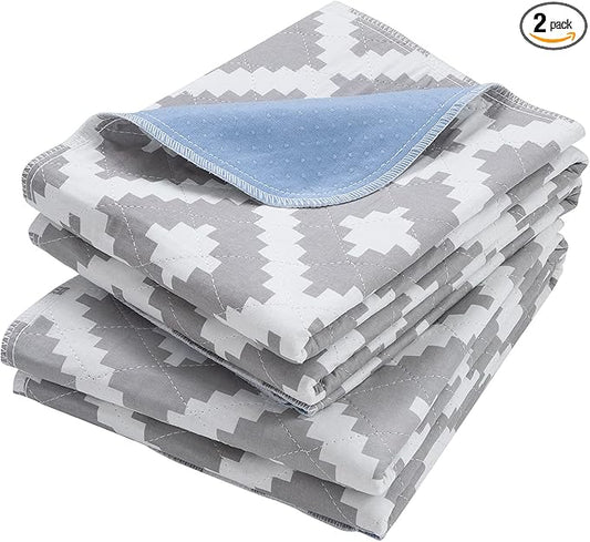 OUTCREATOR® Washable Bed Pads 34" x 36" (Pack of 2), Incontinence Mattress Protector, Anti-Slip Waterproof Underpads for Adults Kids Elderly Pets, Absorbency & Reusable Bedwetting Pads (Gray Geometry)
