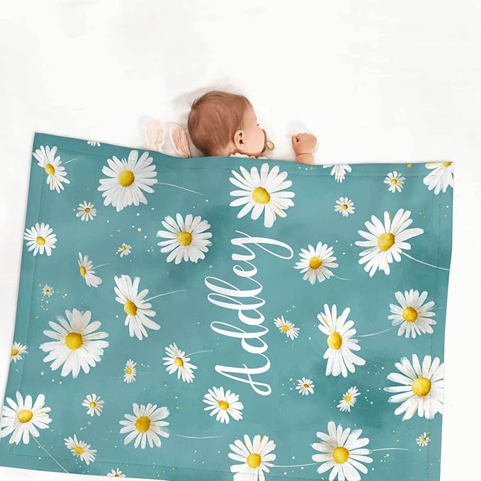 Personalized Daisy Crib Bedding Set for Girls – Custom Name 3-Piece Nursery Bedding with Blanket, Fitted Crib Sheet & Pillowcase – Soft Baby Bedding for Newborn Infant Toddler